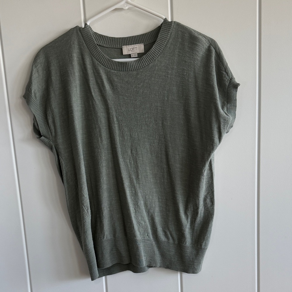 LOFT muted olive short sleeve knit sweater